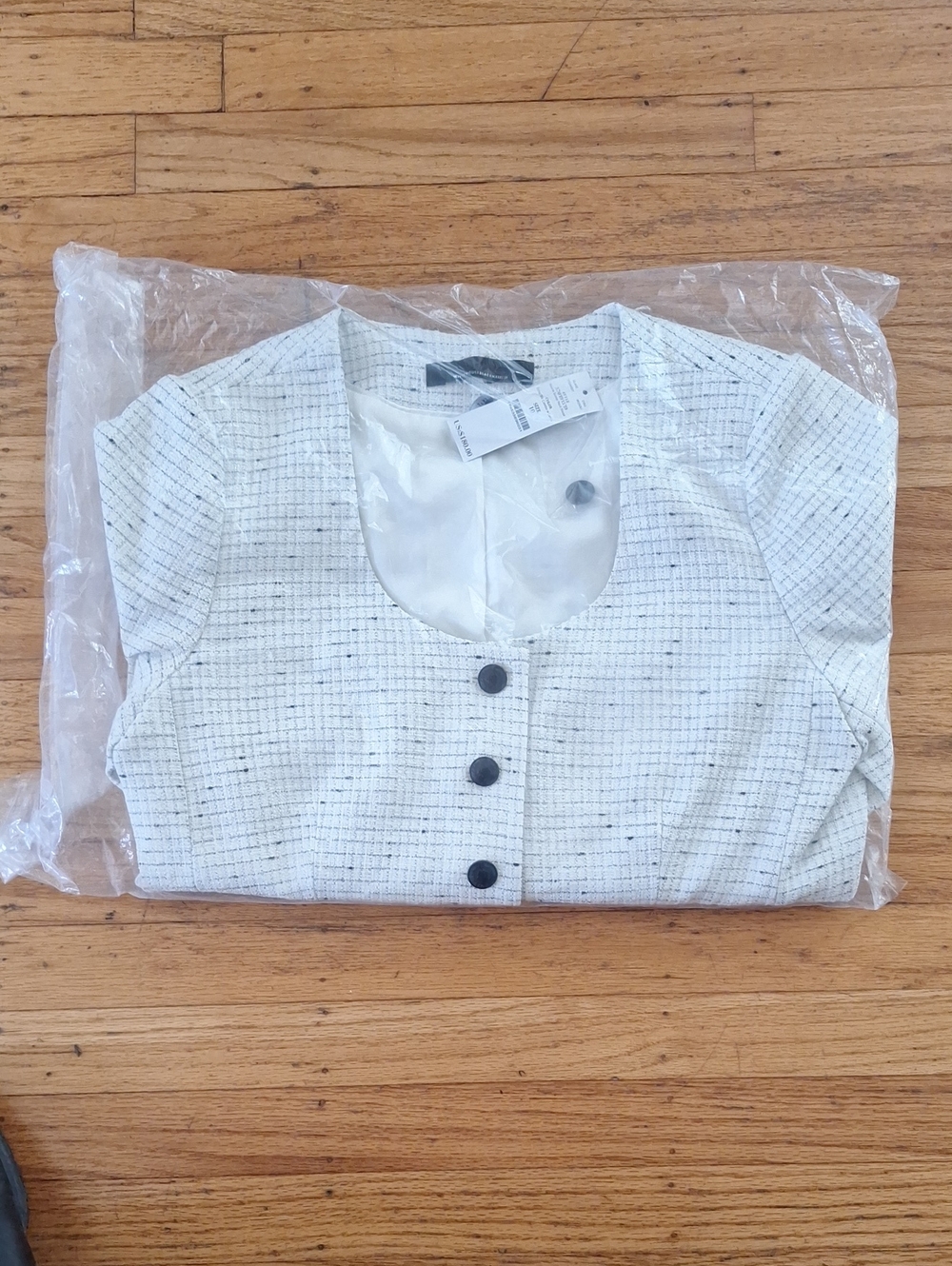 White House Black Market White Tweed Scoop-Neck Button-Front Top